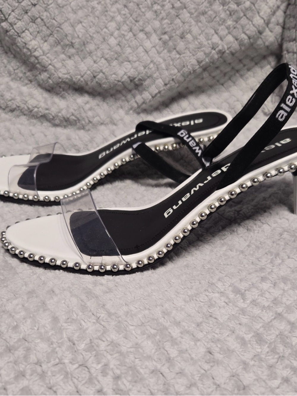 Alexander Wang White, Clear & Black Beaded Slingback Heels